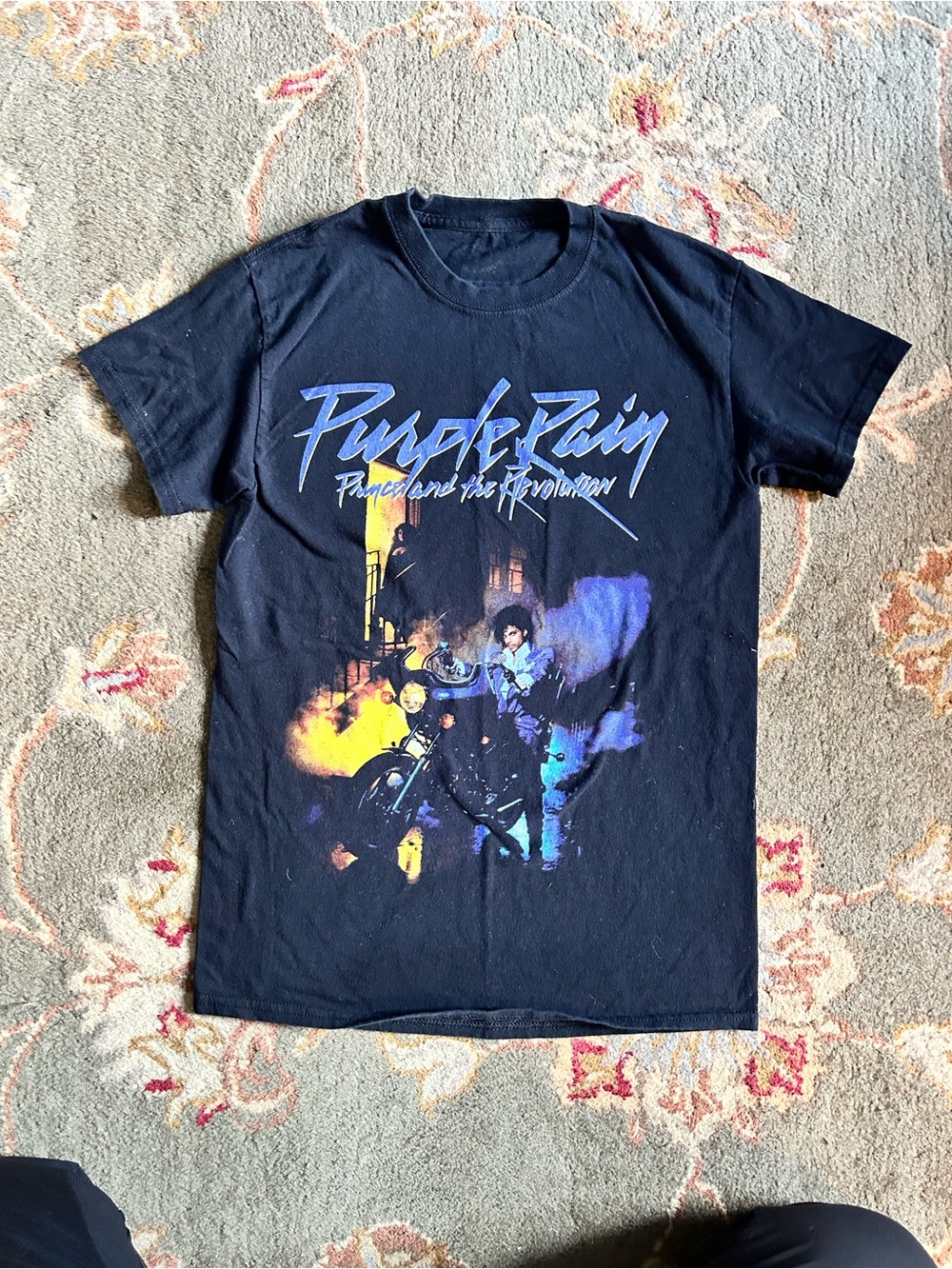 Prince Purple Rain Black Graphic Tee with Purple and Yellow Artwork size S